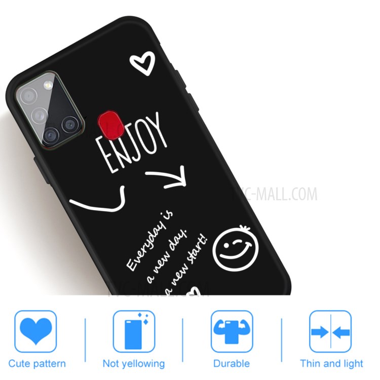 Smile Pattern Printing Matte TPU Back Shell for Samsung Galaxy A21s - Black-5