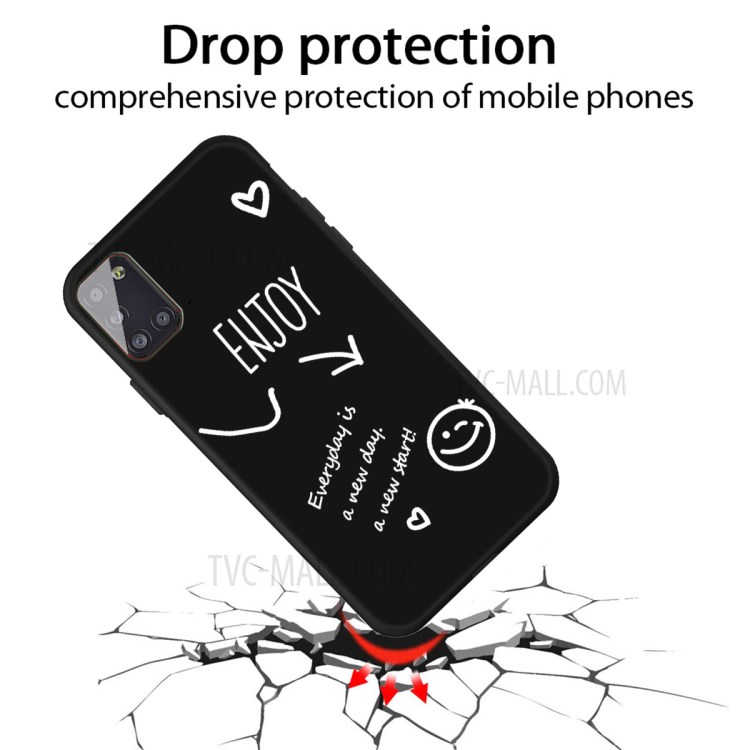 Smile Pattern Printing Matte TPU Back Shell for Samsung Galaxy A31 - Black-2