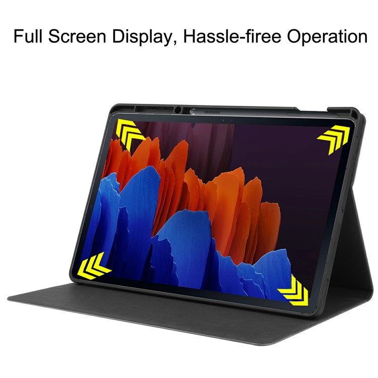 Smart Leather Stand Flip Cover with Pen Slot for Samsung Galaxy Tab S7 Plus Case - Black-6