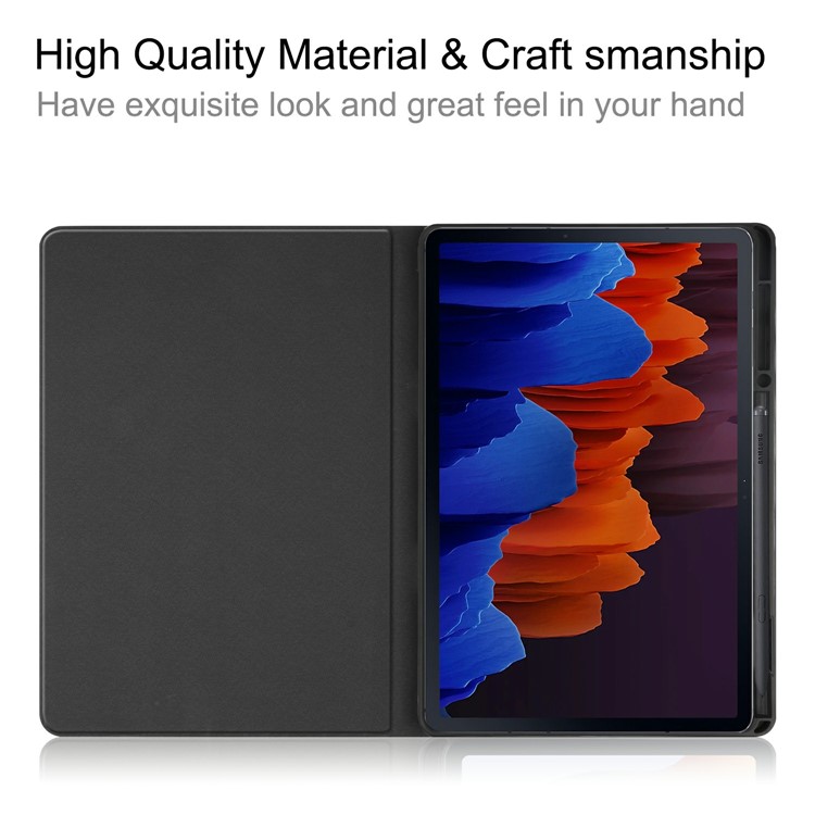 Smart Leather Stand Flip Cover with Pen Slot for Samsung Galaxy Tab S7 Plus Case - Black-7