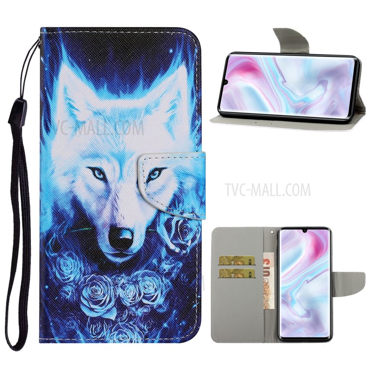 Pattern Printing Leather Wallet Stylish Stand Case with Handy Strap for Samsung Galaxy A31 - Wolf-1