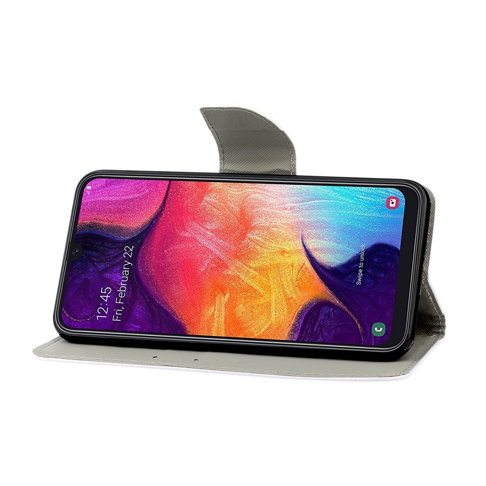 Portafoglio di Supporto in Pelle Per Stampare Motivi Con Cinghia a Portata di Mano Per Samsung Galaxy A41 (versione Globale) - Lupo