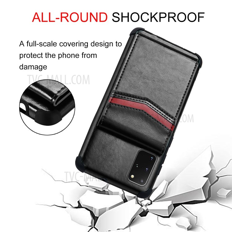 Shock Absorbing TPU Shell with Card Slots Cell Phone Case for Samsung Galaxy S20 Plus - Black-9