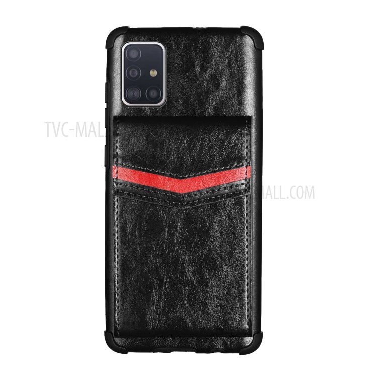 Anti-caída De Cuero PU + TPU Shell Con Ranuras Para Tarjetas Para Samsung Galaxy A71 SM-A715 - Negro-1