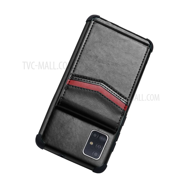 Anti-caída De Cuero PU + TPU Shell Con Ranuras Para Tarjetas Para Samsung Galaxy A71 SM-A715 - Negro-4