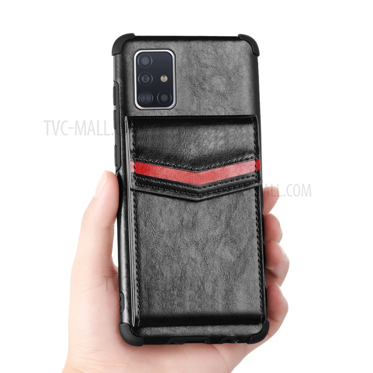 Anti-caída De Cuero PU + TPU Shell Con Ranuras Para Tarjetas Para Samsung Galaxy A71 SM-A715 - Negro-5