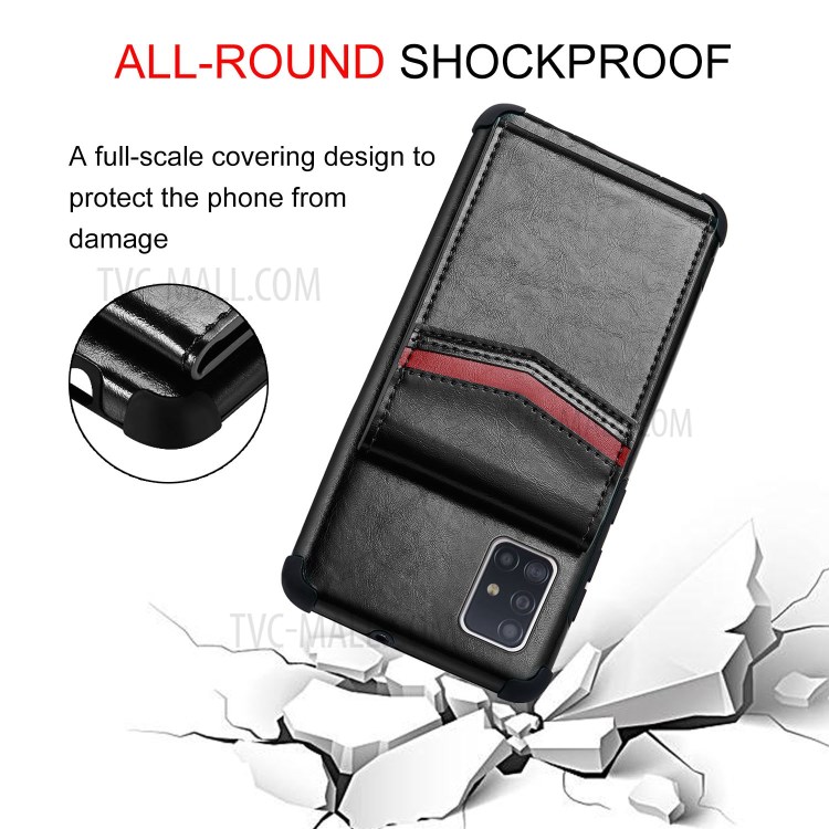 Anti-caída De Cuero PU + TPU Shell Con Ranuras Para Tarjetas Para Samsung Galaxy A71 SM-A715 - Negro-9