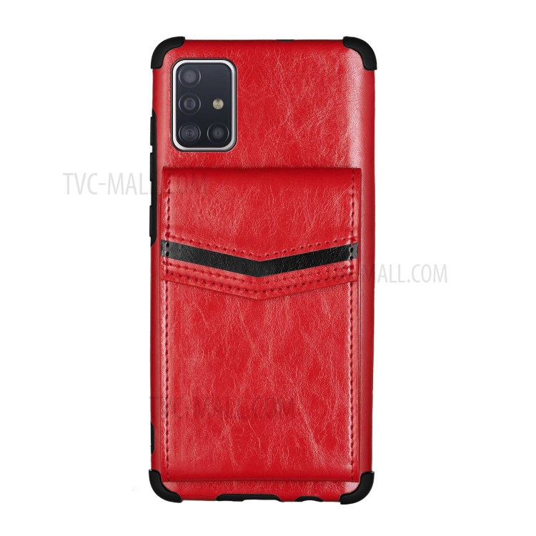 Anti-fall PU Leather + TPU Shell with Card Slots for Samsung Galaxy A71 SM-A715 - Red-1