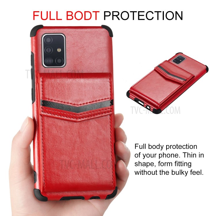 Anti-fall PU Leather + TPU Shell with Card Slots for Samsung Galaxy A71 SM-A715 - Red-10
