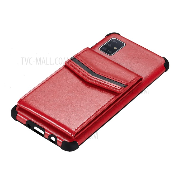 Anti-fall PU Leather + TPU Shell with Card Slots for Samsung Galaxy A71 SM-A715 - Red-3