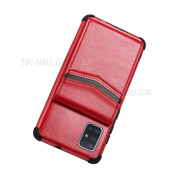Anti-fall PU Leather + TPU Shell with Card Slots for Samsung Galaxy A71 SM-A715 - Red-4