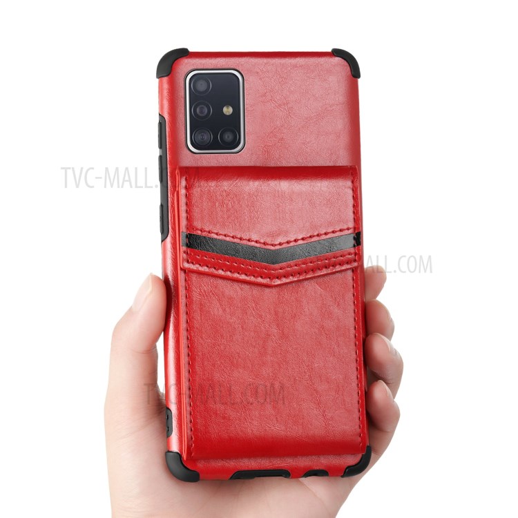 Anti-fall PU Leather + TPU Shell with Card Slots for Samsung Galaxy A71 SM-A715 - Red-5