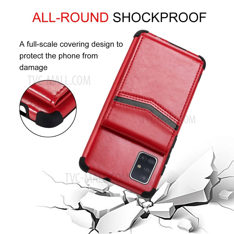 Anti-fall PU Leather + TPU Shell with Card Slots for Samsung Galaxy A71 SM-A715 - Red-9