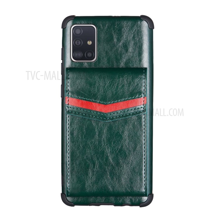 Anti-fall PU Leather + TPU Shell with Card Slots for Samsung Galaxy A71 SM-A715 - Green-1