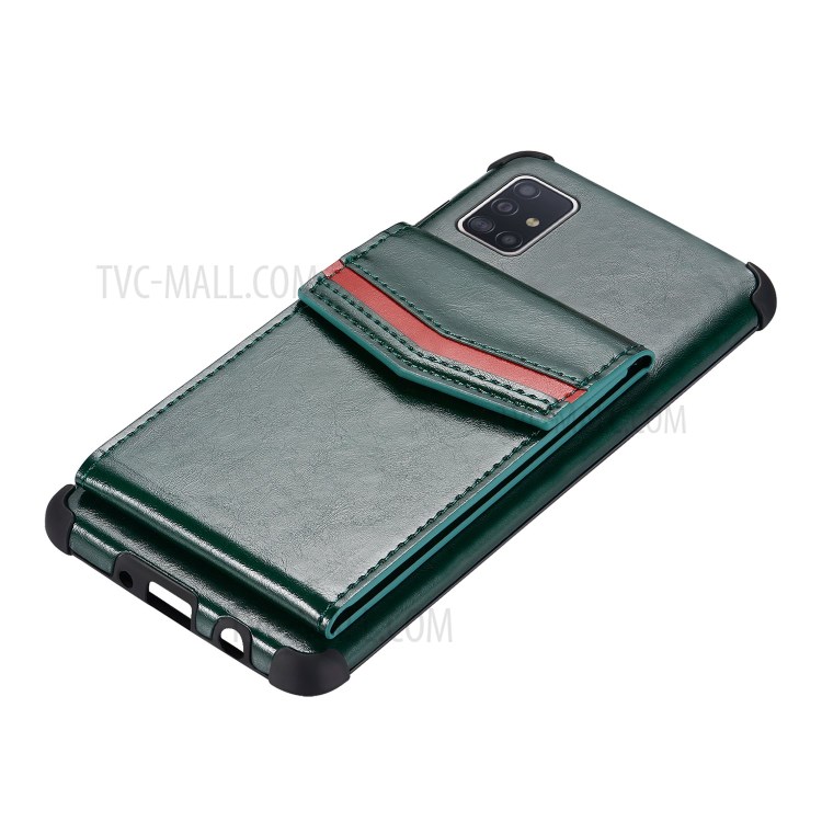 Anti-fall PU Leather + TPU Shell with Card Slots for Samsung Galaxy A71 SM-A715 - Green-3