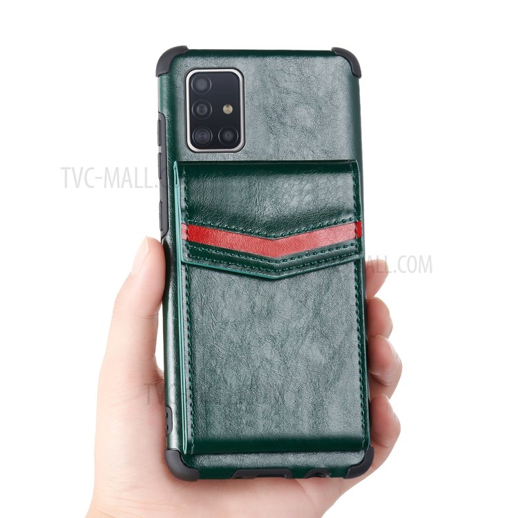 Anti-fall PU Leather + TPU Shell with Card Slots for Samsung Galaxy A71 SM-A715 - Green-5