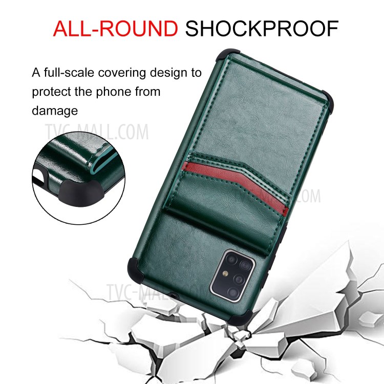 Anti-fall PU Leather + TPU Shell with Card Slots for Samsung Galaxy A71 SM-A715 - Green-9