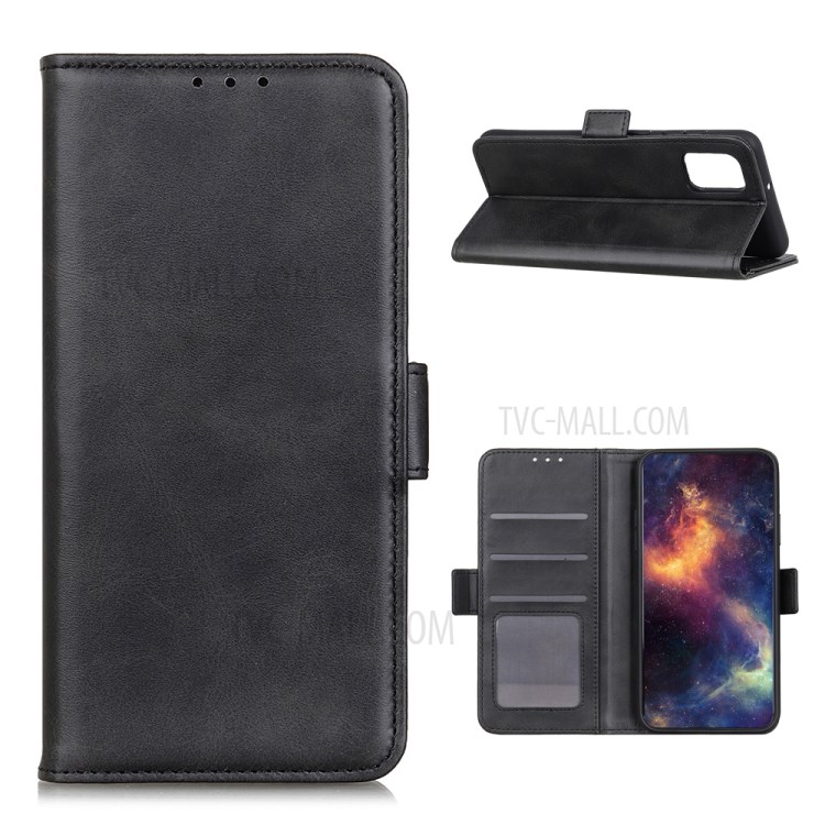 Magnetic Double Clasp Leather Wallet Case for Samsung Galaxy M51 Side Fingerprint Version - Black-1