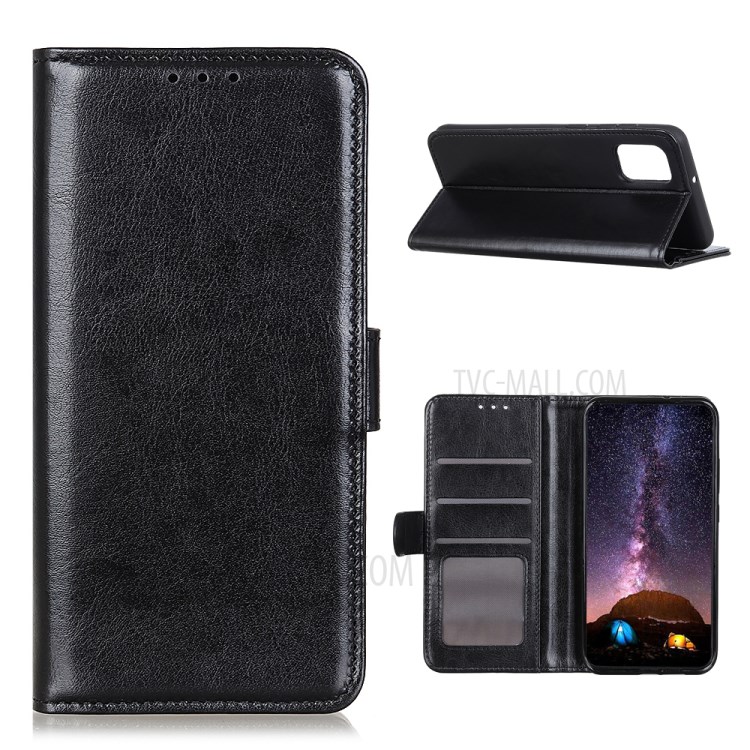 Crazy Horse Texture Leather Wallet Phone Shell for Samsung Galaxy M51 Side Fingerprint Version - Black-1