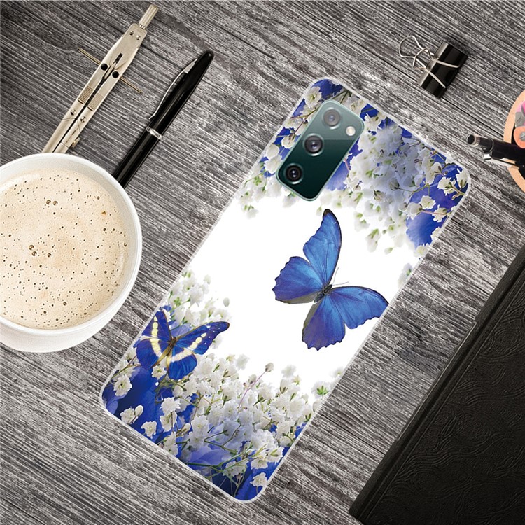 Pattern Printing Soft TPU Cell Phone Cover for Samsung Galaxy S20 FE/S20 Fan Edition/S20 FE 5G/S20 Fan Edition 5G/S20 Lite - Flower and Blue Butterfly-2