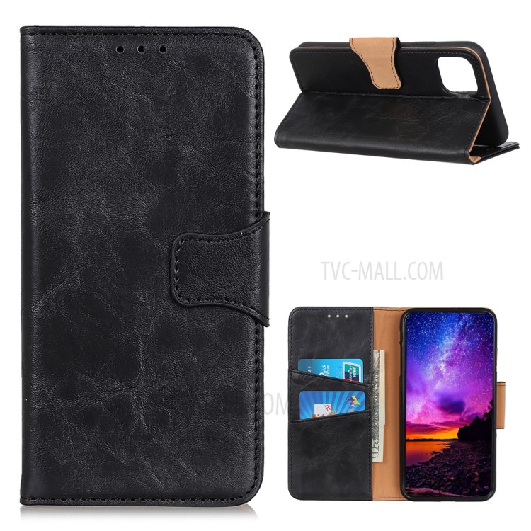 Crazy Horse Texture Protector Stand Leather Shell for Samsung Galaxy M51 (Side Fingerprint Version) - Black-1