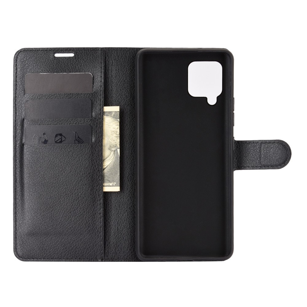 Litchi Textur Wallet Stand Lederschale Schutzabdeckung Für Samsung Galaxy A42 5G - Schwarz