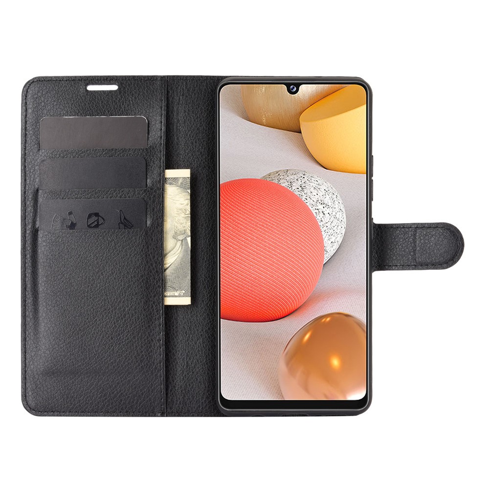 Litchi Texture Wallet Stand Leather Shell Protective Cover for Samsung Galaxy A42 5G - Black-3