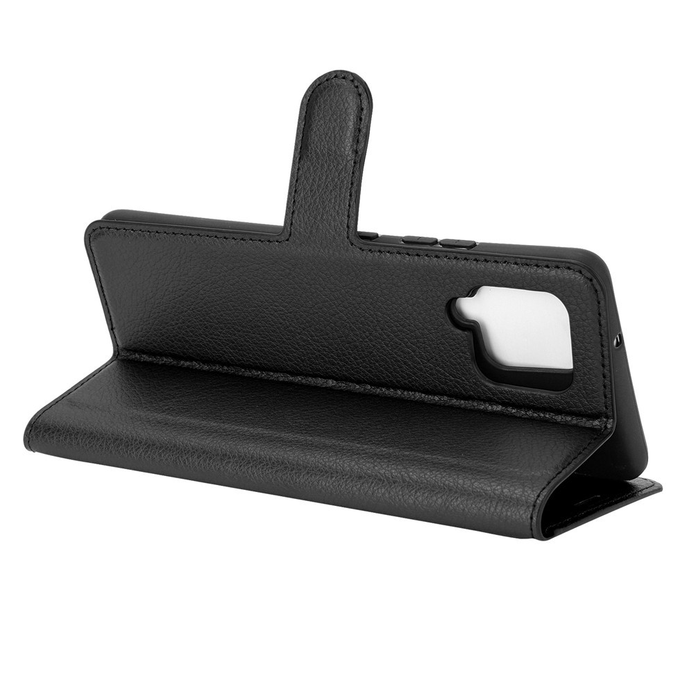 Litchi Textur Wallet Stand Lederschale Schutzabdeckung Für Samsung Galaxy A42 5G - Schwarz