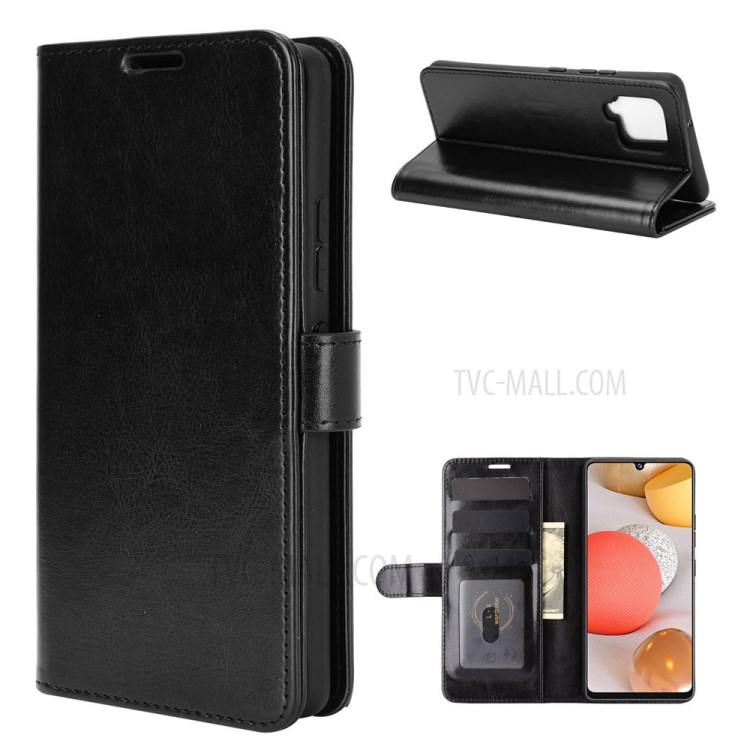 Crazy Horse Texture Leather Wallet Cell Phone Protective Case for Samsung Galaxy A42 5G - Black-1