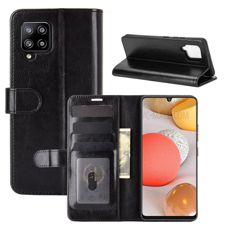 Crazy Horse Texture Leather Wallet Cell Phone Protective Case for Samsung Galaxy A42 5G - Black-8