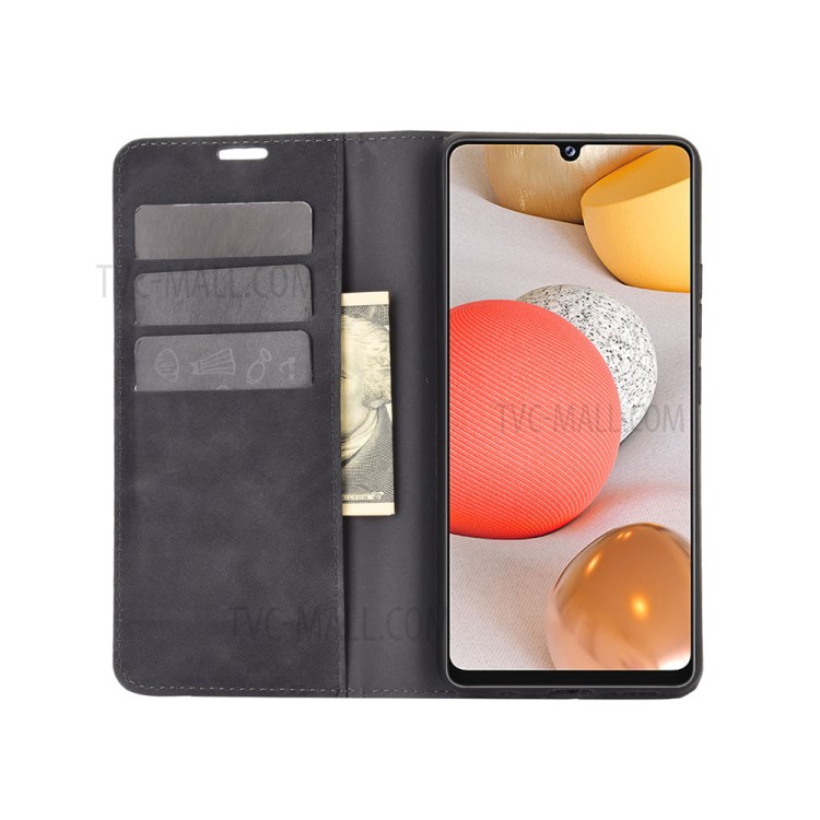 Silky Touch Leather Shell Case for Samsung Galaxy A42 5G - Black-3