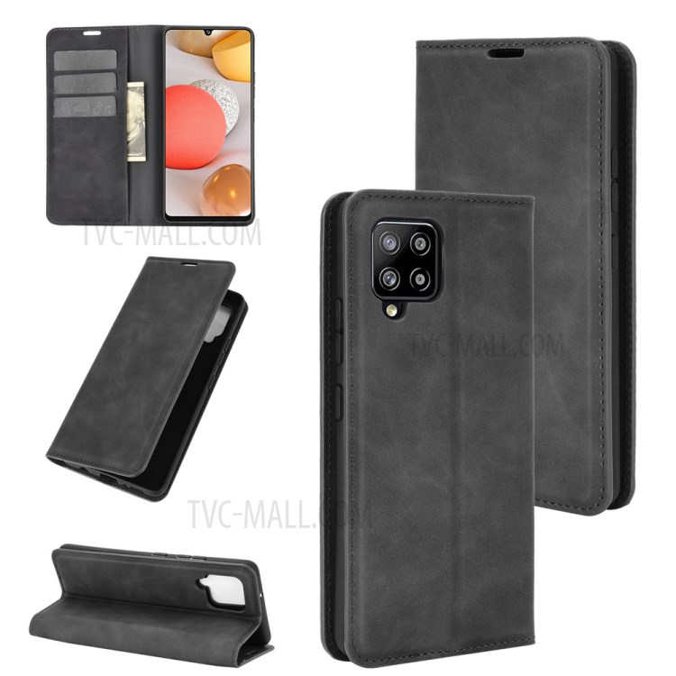 Silky Touch Leather Shell Case for Samsung Galaxy A42 5G - Black-8