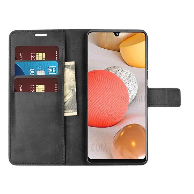 Mobile Phone Leather Case with Card-Carrying Slots and Cash Pocket for Samsung Galaxy A42 5G - Black-4