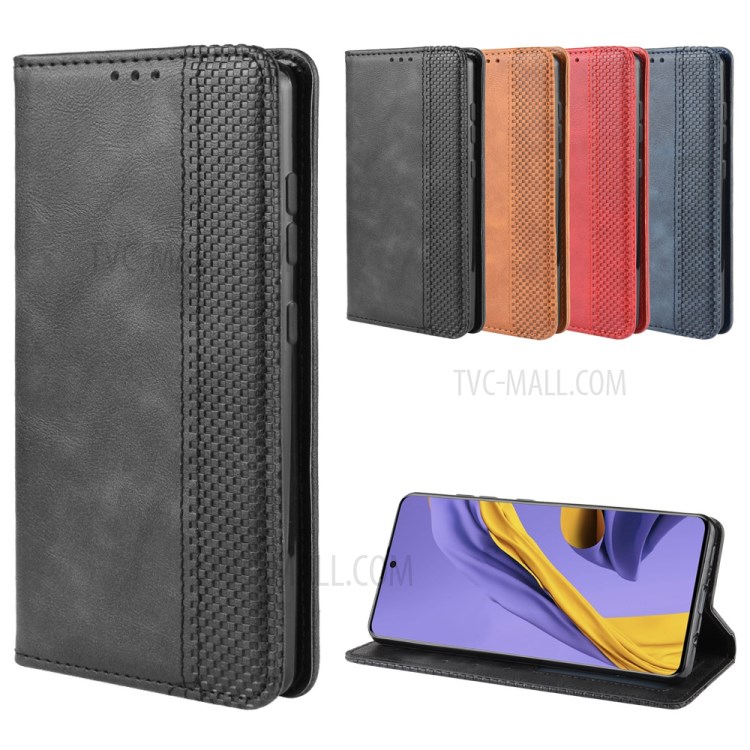 Vintage Style Wallet Stand Leather Phone Cover for Samsung Galaxy M51 - Black-12