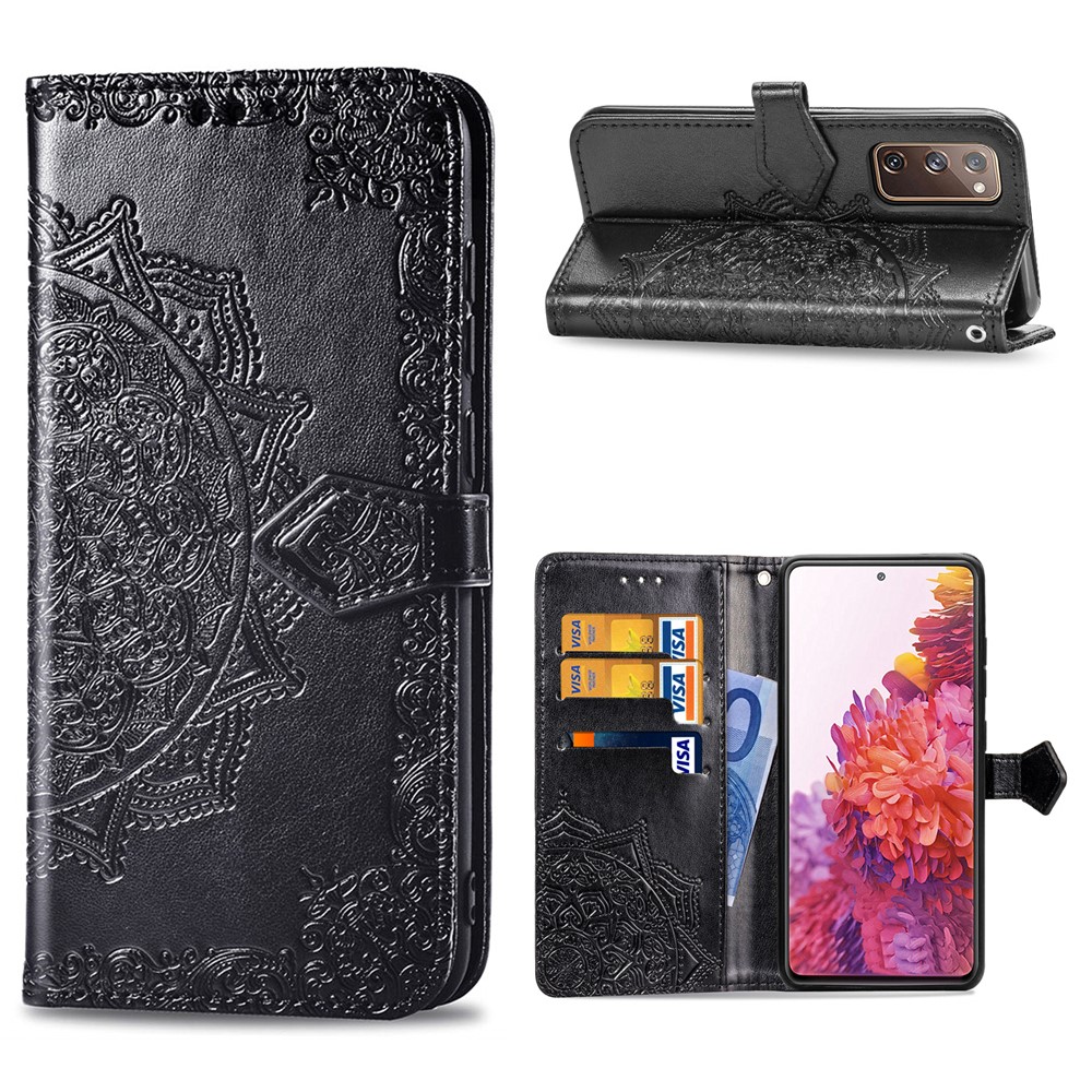 Embossed Mandala Flower Wallet Leather Shell for Samsung Galaxy S20 FE/S20 Fan Edition/S20 FE 5G/S20 Fan Edition 5G/S20 Lite - Black-1