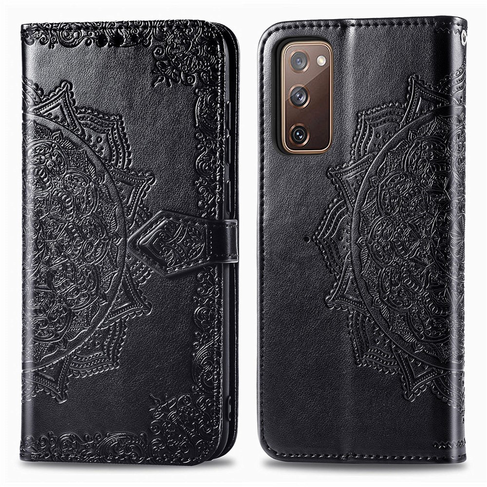 Embossed Mandala Flower Wallet Leather Shell for Samsung Galaxy S20 FE/S20 Fan Edition/S20 FE 5G/S20 Fan Edition 5G/S20 Lite - Black-13