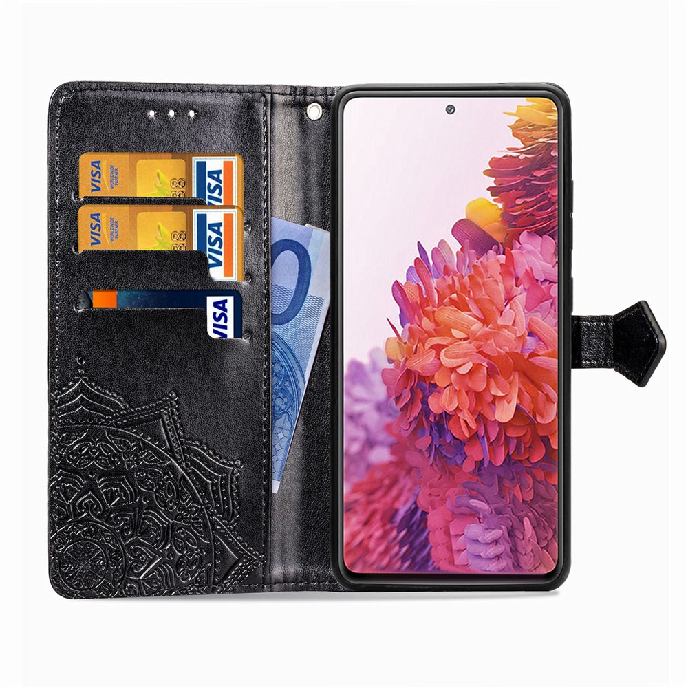 Embossed Mandala Flower Wallet Leather Shell for Samsung Galaxy S20 FE/S20 Fan Edition/S20 FE 5G/S20 Fan Edition 5G/S20 Lite - Black-3