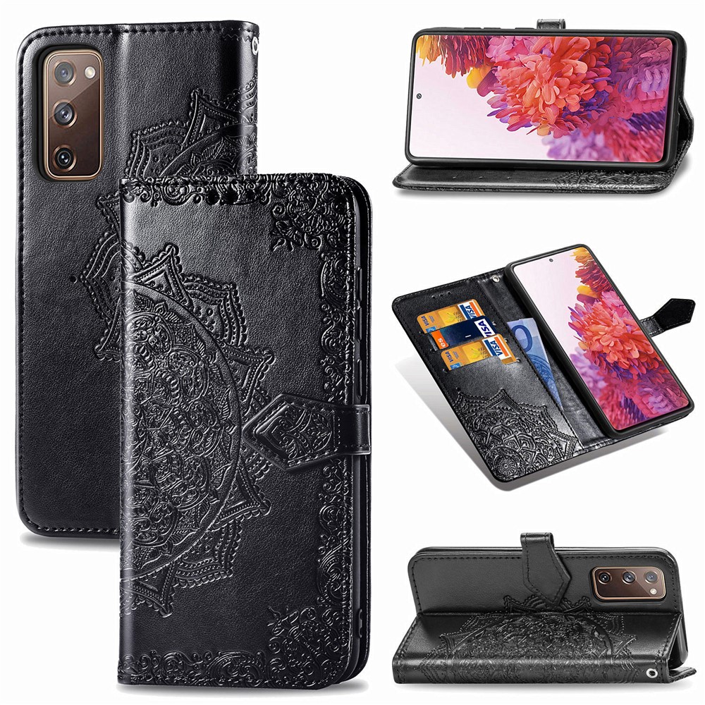 Embossed Mandala Flower Wallet Leather Shell for Samsung Galaxy S20 FE/S20 Fan Edition/S20 FE 5G/S20 Fan Edition 5G/S20 Lite - Black-7