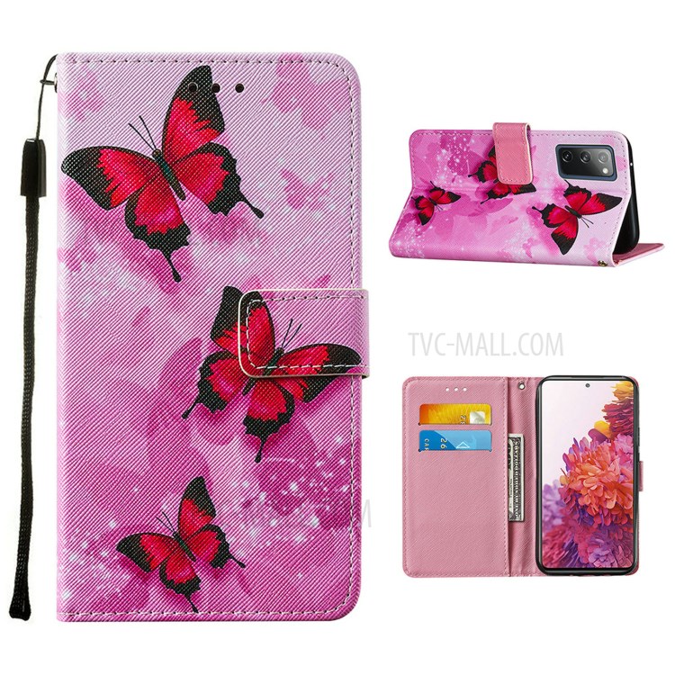 Cross Texture Pattern Printing Flip Leather Wallet Stand Cover for Samsung Galaxy S20 FE/S20 Fan Edition/S20 FE 5G/S20 Fan Edition 5G - Red Butterfly-1