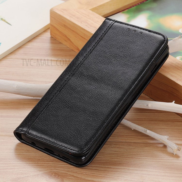 Split Litchi Skin Leather Phone Cover Case for Samsung Galaxy M51 Side Fingerprint Version - Black-9