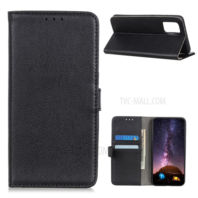 Litchi PU Leather Phone Cover Case with Card Slots for Samsung Galaxy M51 Side Fingerprint Version - Black-1