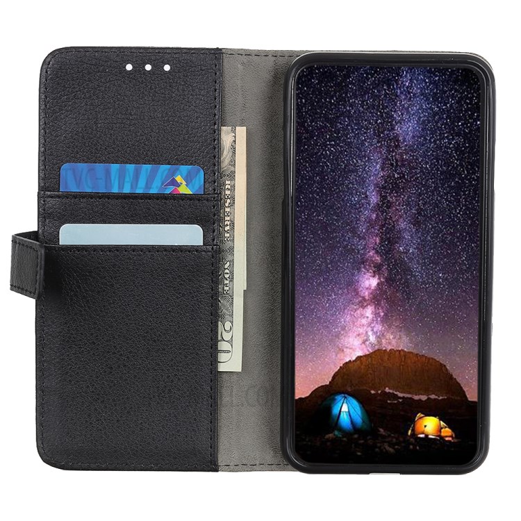 Litchi PU Leather Phone Cover Case with Card Slots for Samsung Galaxy M51 Side Fingerprint Version - Black-11