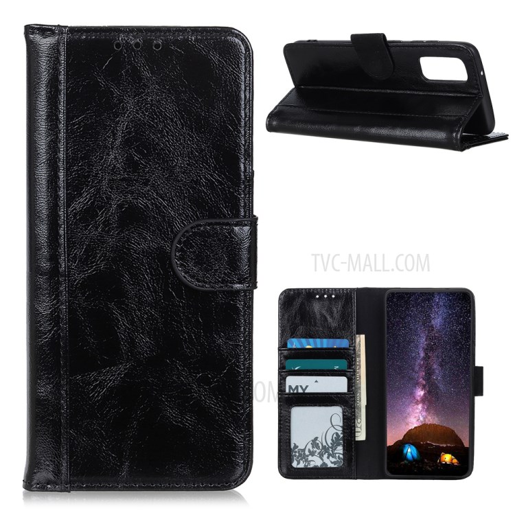 Crazy Horse Skin Split Leather Phone Cover Shell for Samsung Galaxy M51 Side Fingerprint Version - Black-1