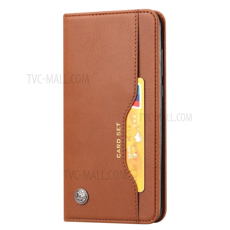 Auto-absorbed Wallet Stand Leather Protector Phone Cover for Samsung Galaxy M51 (Side Fingerprint Hole) - Brown-2