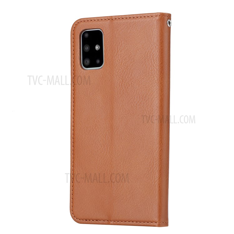 Auto-absorbed Wallet Stand Leather Protector Phone Cover for Samsung Galaxy M51 (Side Fingerprint Hole) - Brown-3