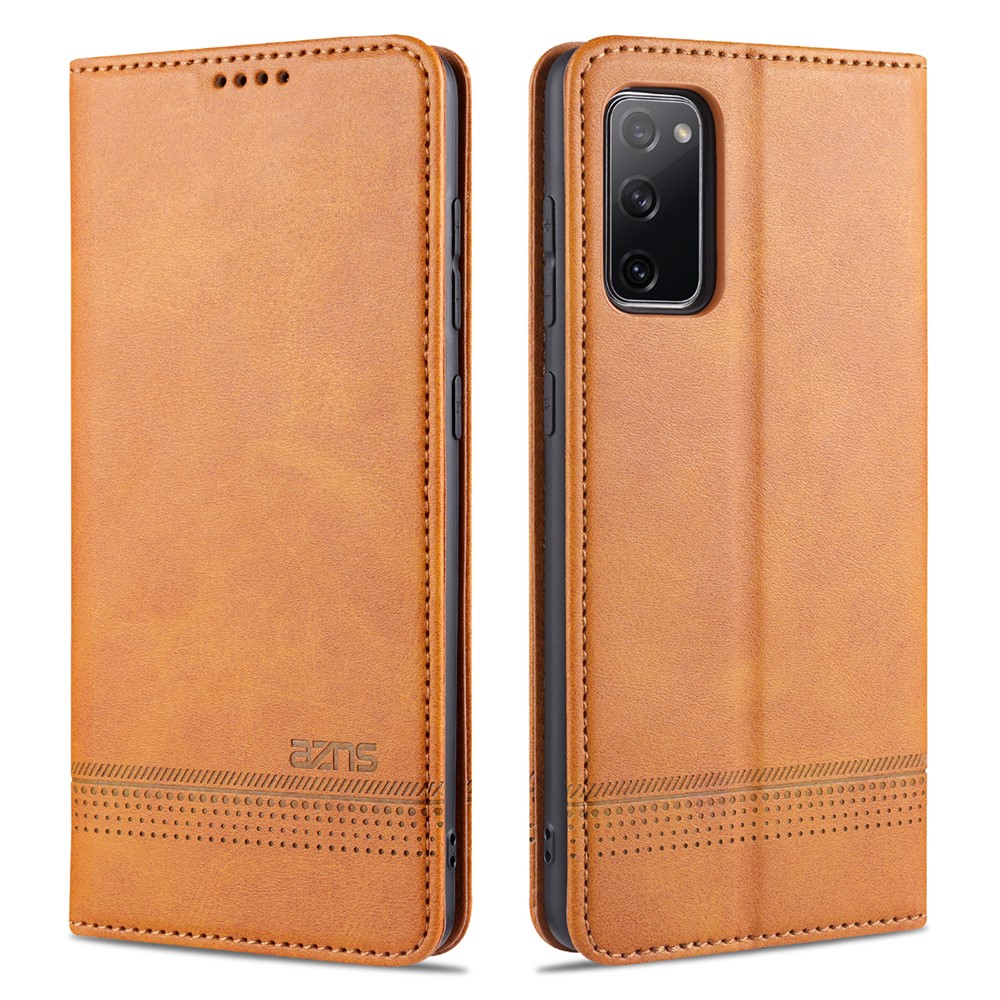 AZNS Auto-absorbed Leather Wallet Case for Samsung Galaxy S20 FE/S20 Fan Edition/S20 FE 5G/S20 Fan Edition 5G - Brown-1