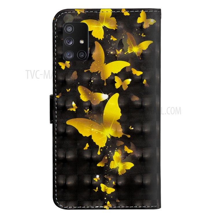 Light Spot Decor Patterned Leather Wallet Case for Samsung Galaxy M31s - Gold Butterfly-3