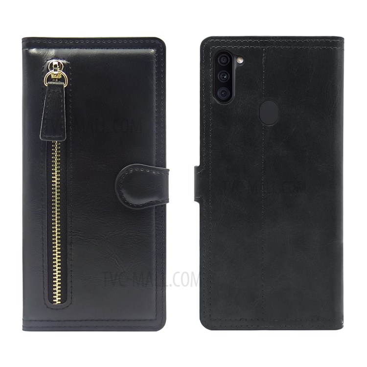 Zipper Pocket Wallet Stand Leather Mobile Case for Samsung Galaxy A11 - Black-4