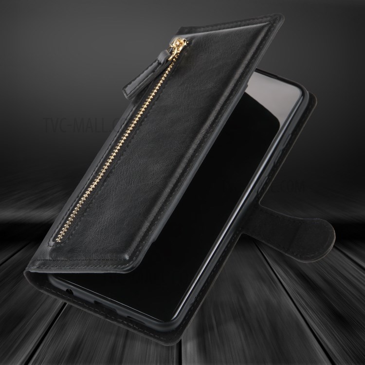 Zipper Pocket Wallet Leather Phone Cover with Stand for Samsung Galaxy A01 - Black-10