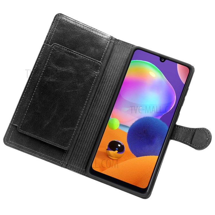 Pour Samsung Galaxy A31 Cuir Portefeuille Poche Zippée Boîtier Mobile Avec Support - Noir-3